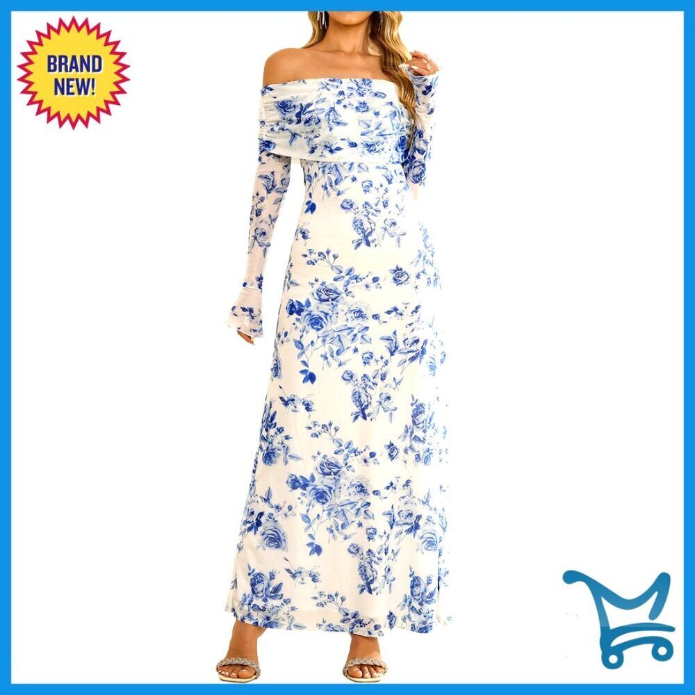 Off Shoulder Bodycon Maxi Dress Long Sleeve Mesh Ruched Elegant Party Formal